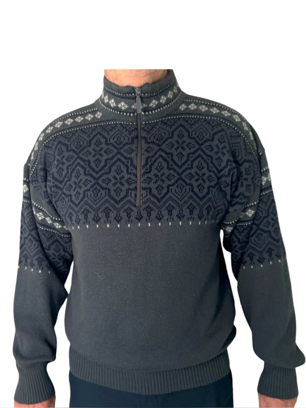 MEISTER Vintage Ski Sweater Half Zip Wool Blend Nordic Fair Isle Warm Winter XL